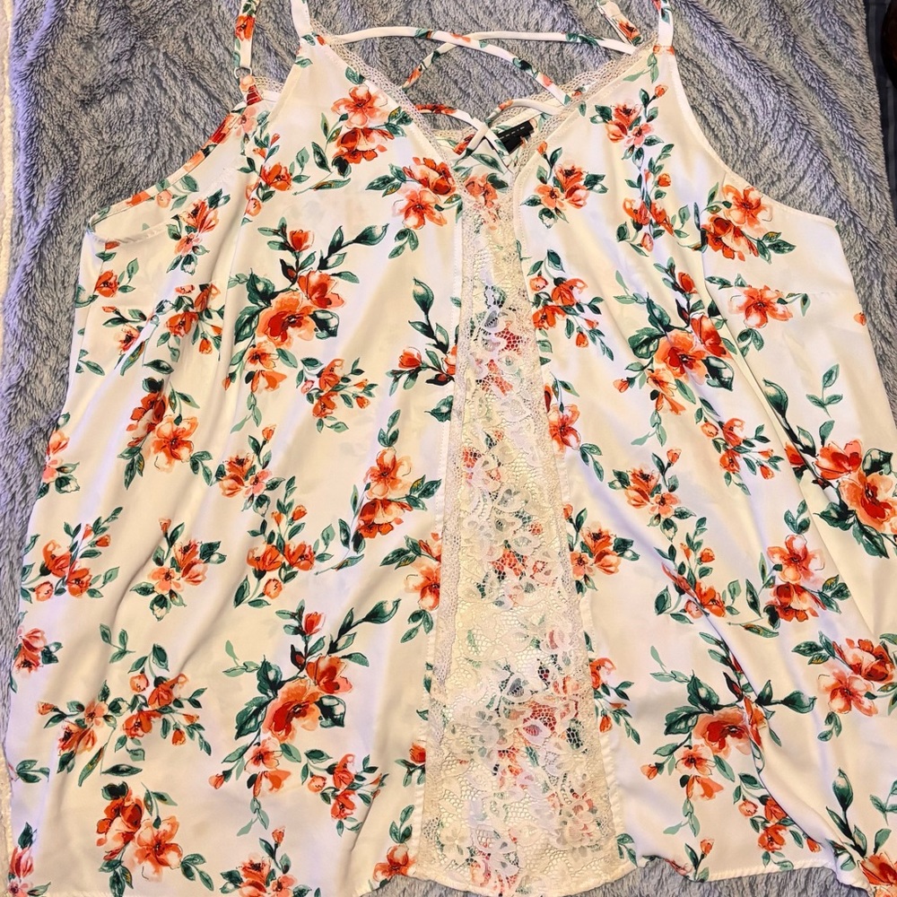 Torrid Plus Size Floral Camisole with Lace Detail